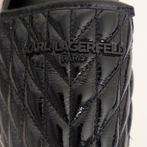 Karl Lagerfeld Paris Size 11 Desta Logo Black Puffy Quilted Platform Espadrilles - Picture 13 of 15
